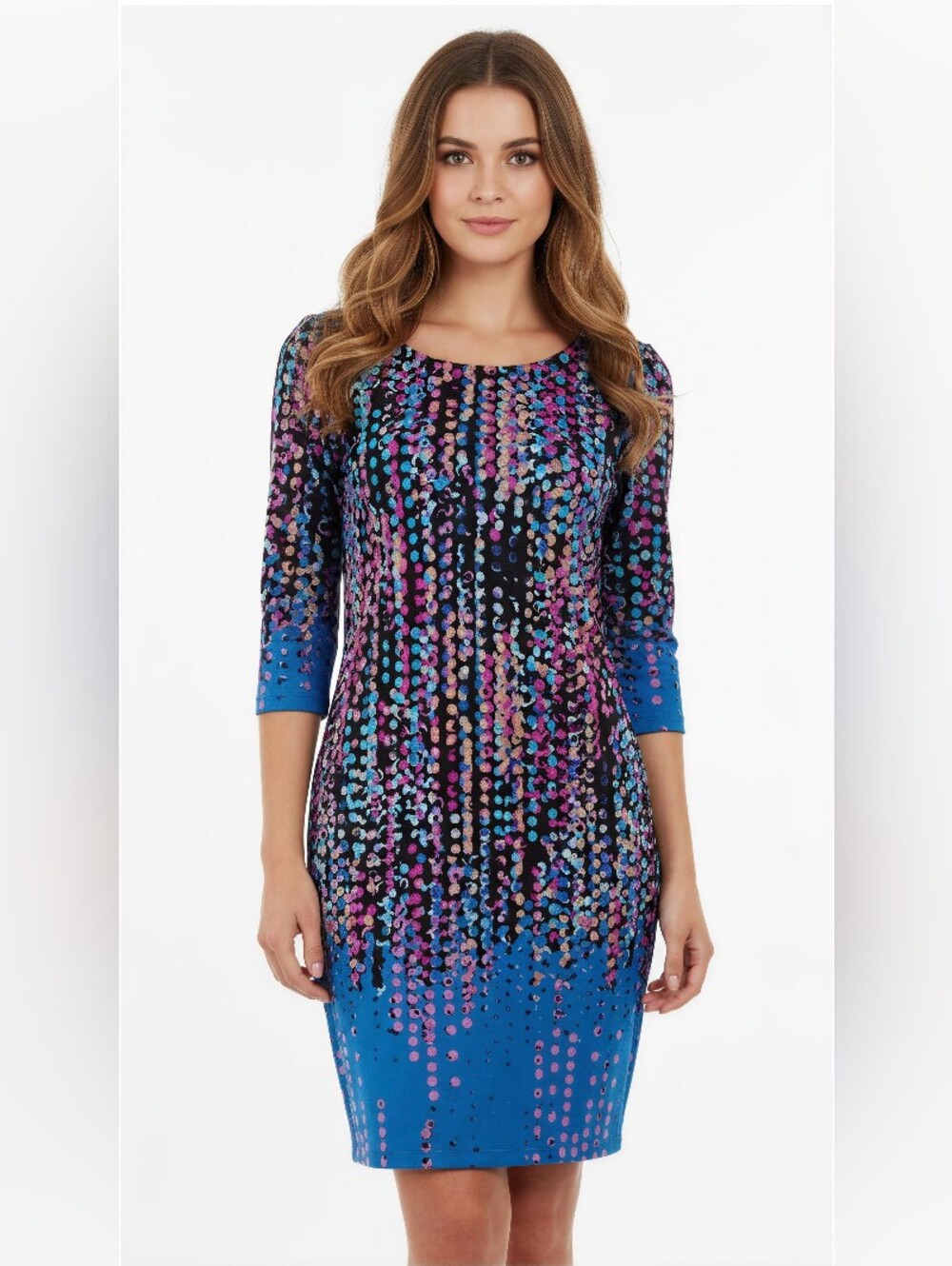 CHETTA B Blue Multicolor Sequin-Effect Sheath Dress SIZE 12